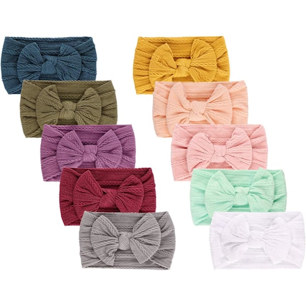 10-Pack Nylon Baby Headbands with Bows - Girls Hair Accessories