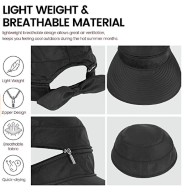 Dam UPF 50+ UV-skydd Konvertibel Strandhatt black