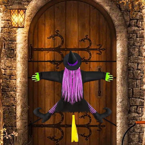 Hengende Heks som Krasjer med Tre Halloween Flygende Utendørsdekorasjon purple