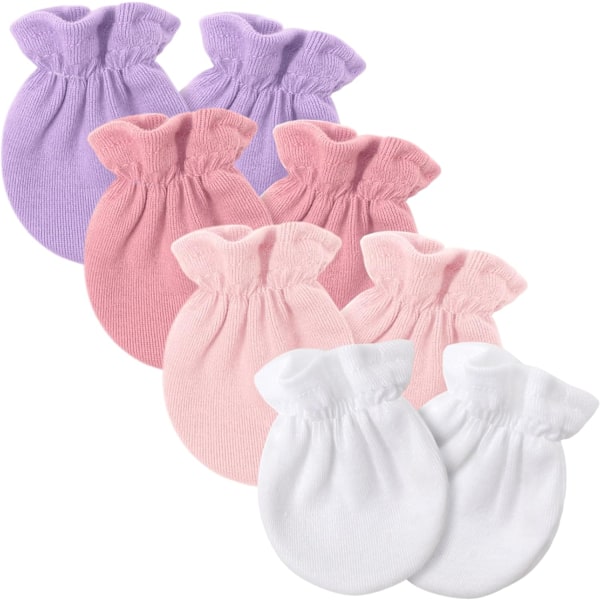 Nyfødte babyvotter - Bomulls-ripestopperhansker for spedbarn 0-6 måneder 4 Sets of baby mittens MT04-04