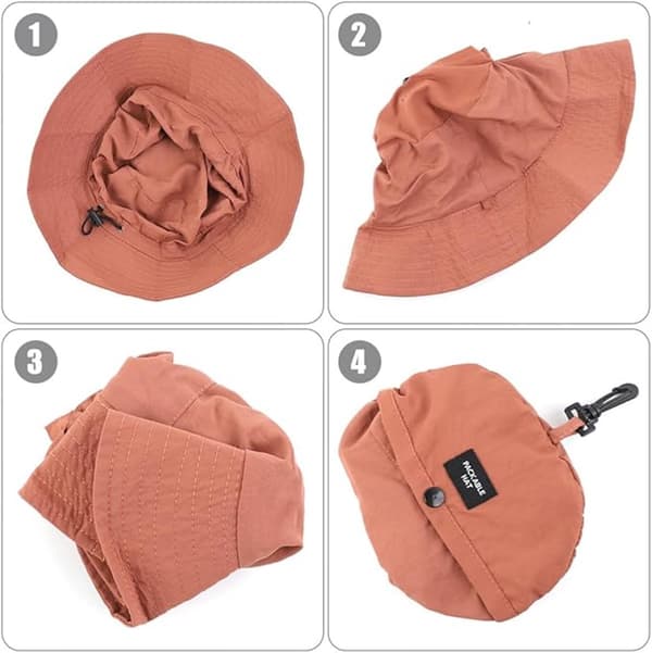 Dame sammenfoldelig bøtte-solhat, regnafvisende hurtigtørrende polyester, UPF 50+ beskyttelse, til rejser, murstensrød, 56-58 cm