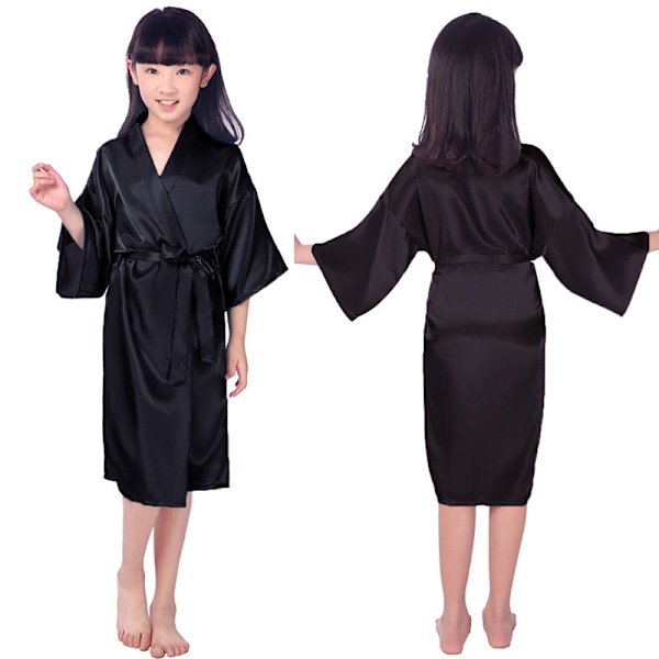 3-14 År Satin Silke Børnebadekåbe Piger Kimono Badekåber sort black 4