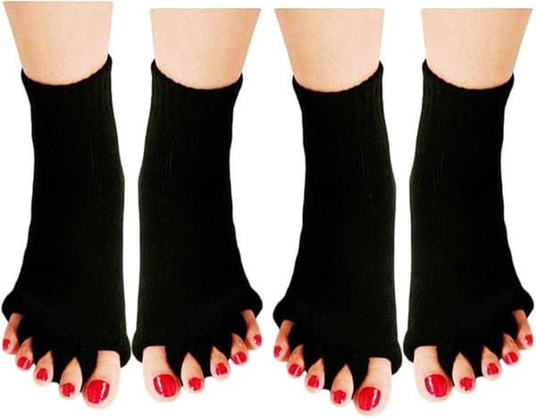 Yoga tåsokker, korrigerende Hallux Valgus massage tåskillere, unisex, sort