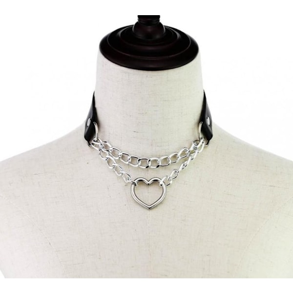 Choker Hjerte Halsbånd SVART PU-læder Goth Sele Black Svart