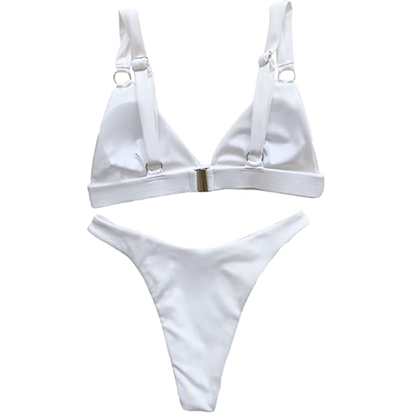 Ribbad ringdetaljerad bikini med hög hals