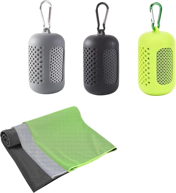 3-pack snabbtorkande sporthanddukar, mikrofiber, silikonfodral, för träning och utomhusbruk, 30 x 90 cm, grön, grå, mörkgrå