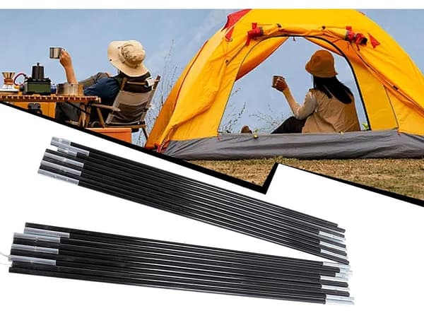 Sammenklappeligt teltstangsæt, glasfiber og metal 6-segments teltstøttestænger til campingtelte, 340 cm sort, 2-pak