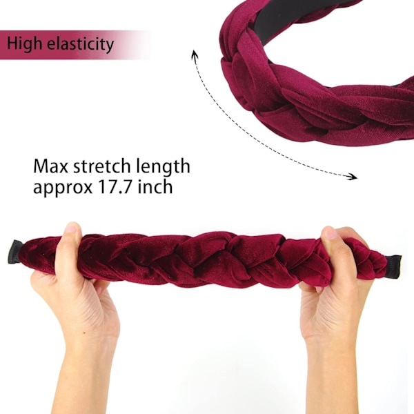 Punotut Samettihiukset Naiselle - Elastinen Ristihiuspanta 1pc Braided Hair Hoop: Burgundy 1