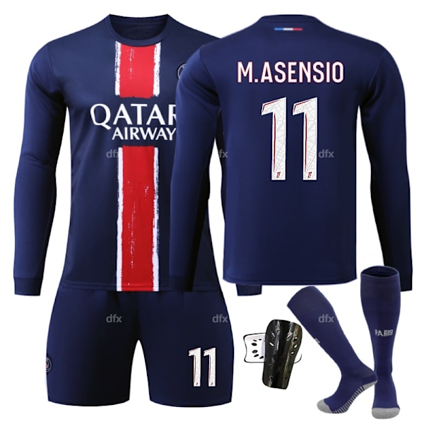 Paris Saint-Germain Barn Hemmaställ 2024-2025 Höst & Vinter Nr 11 strumpor + Skydd 22 M.ASENSIO No 19 socks + Guard 22