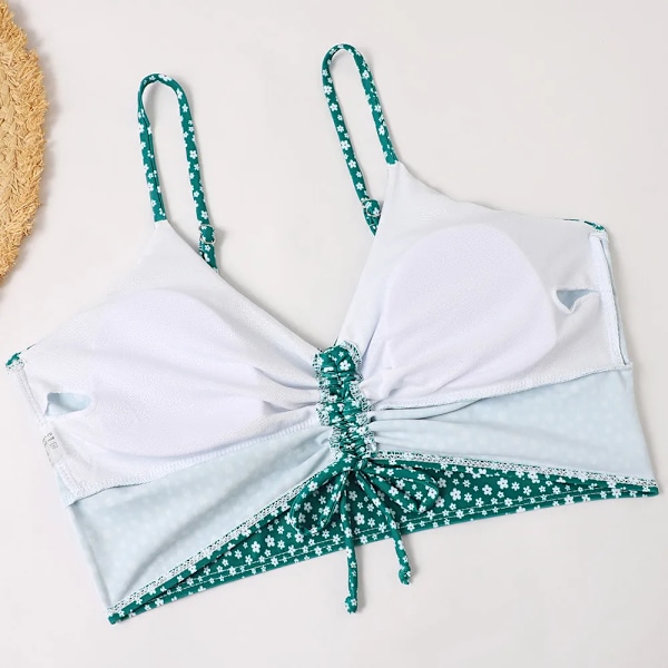 Högmidjad bikini för damer med push-up och blommigt tryck Grön Green M