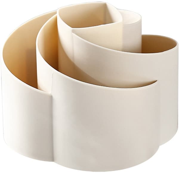 Penholder Skrivebordsorganizer, 360° Roterende, 5 Rum, PP, Til Kontor, Skole Og Hjem, Beige