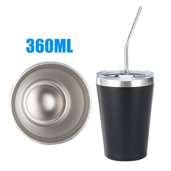 Rustfrie Barnekrus med Sølebestandig Lokk, Sugerør & Silikonhylser, 355 ml, BPA-frie, Isolerende, for Kalde & Varme Drikker Black