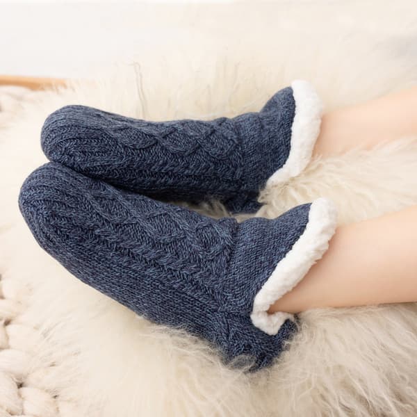Fleeceforede skridsikre sokker, bløde polyester varme gulvsokker til kvinder, mænd og piger, indendørs, marineblå, 38-42 (26cm)