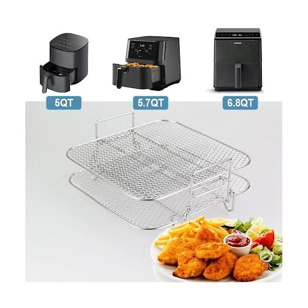 2-lags Airfryer Stativ Stabelbar Gitter Grillrist Rustfrit Stål Til 4,2-5,8qt Airfryer Køkken