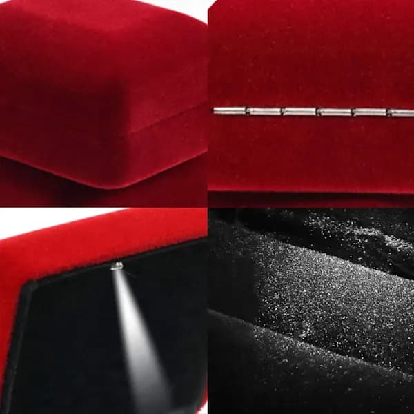 Sammet Ringbox med LED-ljus Smyckeskrin Presentask Lämplig för Frieri, Förlovning, Bröllop Röd Red