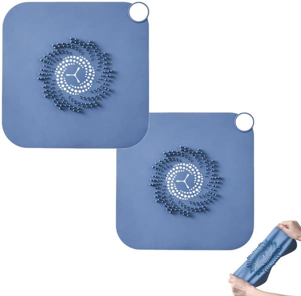 Avloppsskydd - 28*28 cm, Silikon Hårfilter - Anti-täpp för Badrum, Diskho - Blå