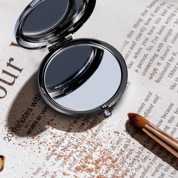 Makeup Spejl - Håndlomme Rejse Mini Foldbar Sammenklappelig Kompakt Bærbar Sort_yu