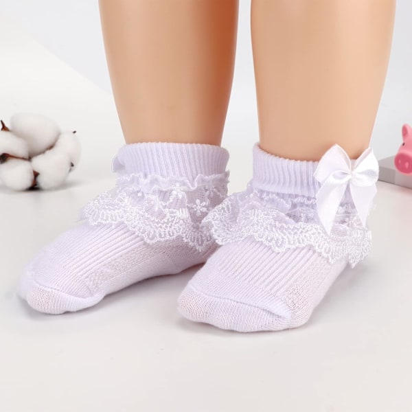 Baby Lace Sokker med Sløjfe - Pyntede Ankelsokker til Nyfødte og Småbørn 4 Pairs Lace Socks Set-21 12-24 months