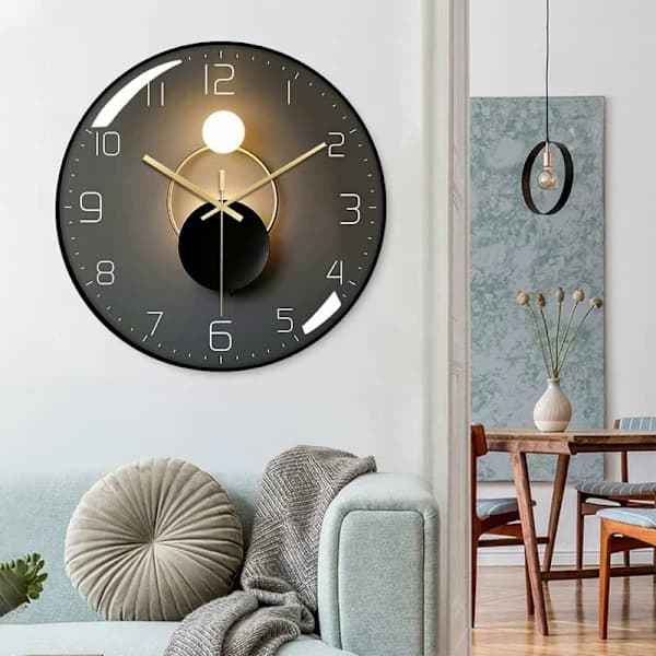 Modern tyst väggklocka, 30 cm rund kvartsklocka för vardagsrum, kontor, sovrum, kök, svart