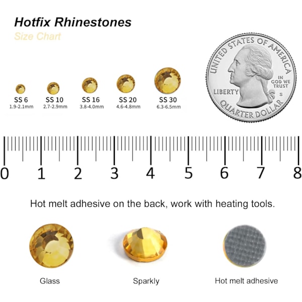 8000 stk Topaz Hotfix Rhinestones for DIY-håndverk, SS6, 1,9-2,1 mm Topaz Topaz SS6