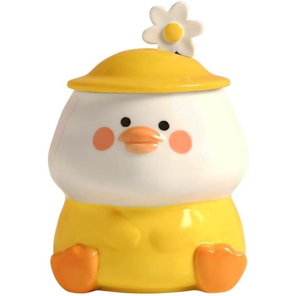 Rolig Ankmugg 3D Söt Mugg Keramisk Kaffemugg med Sked och Lock Kawaii Mugg Djurmugg för Kvinnor Flickor Söta Födelsedags Julklappsidéer Yellow