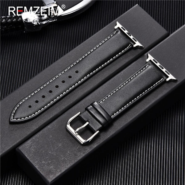 Ekte skinnrem i kalveskinn 38mm 40mm 41mm for iwatch 7 2 3 4 5 6 Myk erstatningsrem 42mm 44mm 45mm for Apple Watch Black-B-S Black-B-S 38mm or 40mm or 41mm