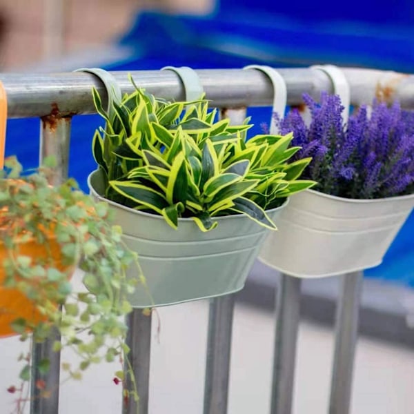 Metallhengende blomsterpotter, avtakbar krok, balkong- eller hageplanter (27 x 21 x 14,5 cm) grå Grey Grey 27x21x14.5cm