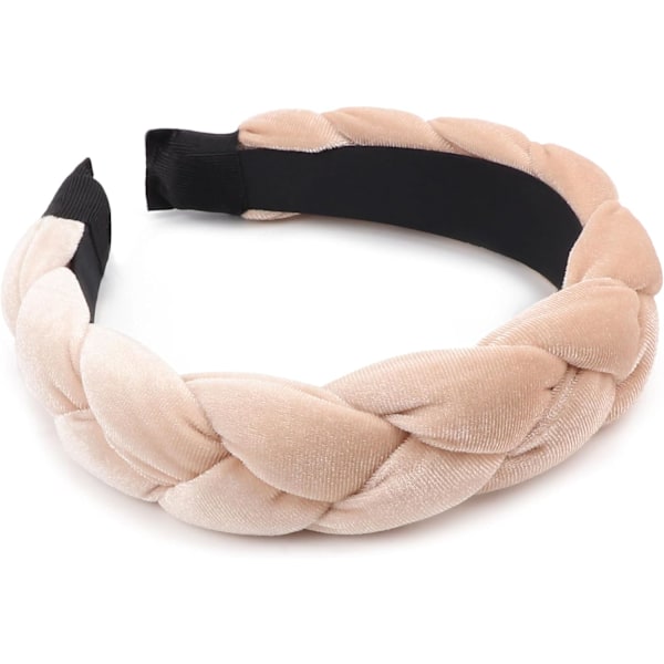 Sammetshårband med fläta för kvinnor - Elastiskt hårband med korsband 1pc Braided Hair Hoop: Beige 1