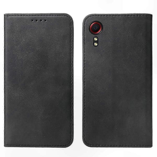 Durable Magnetic Leather Cover with Secure Snap Closure - Protective Case for Galaxy Xcover 5 Black