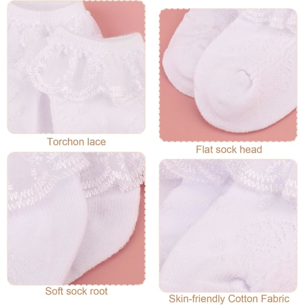 Baby Lace Sokker med Sløjfe - Pyntede Ankelsokker til Nyfødte og Småbørn 4 Pairs Lace Socks Set-28 12-24 months