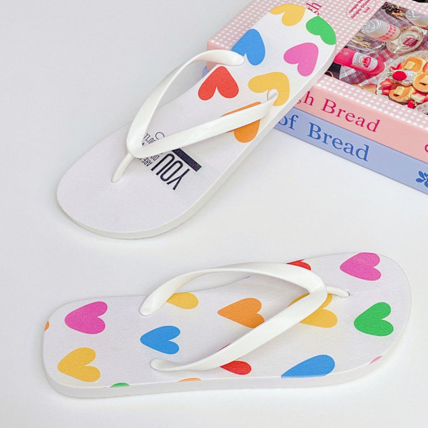 Sommerslippers med mønster - kølige slippers til damer og herrer - PVC hjemmesko - hvid - farverigt hjerte white - colorful heart 42-43