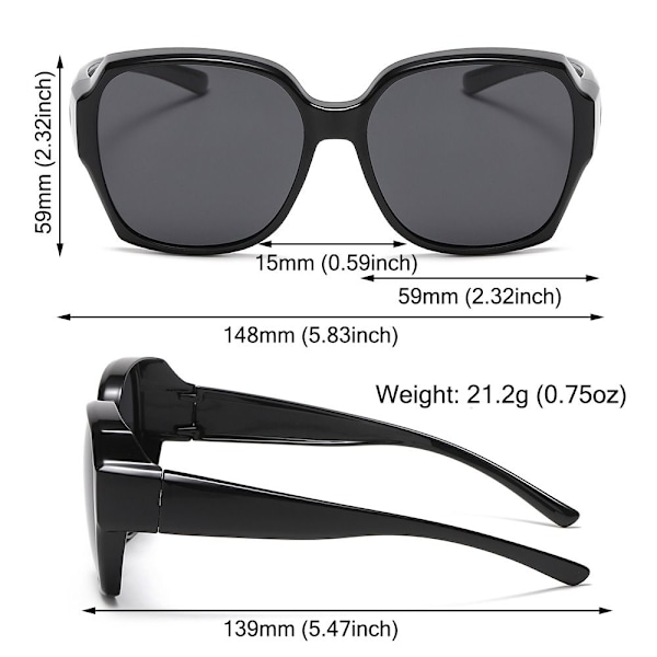 Polariserede solbriller, der passer over briller, UV-beskyttelse, bæres over receptpligtige glas Matte Black-Night Vision