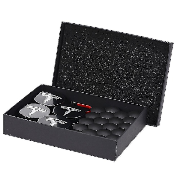 Hjulkapselsett for Tesla Center Hub Cap Set Hjulmutterdeksel Navkapsel for Model Y Model 3 Model S Model X (Model 3)