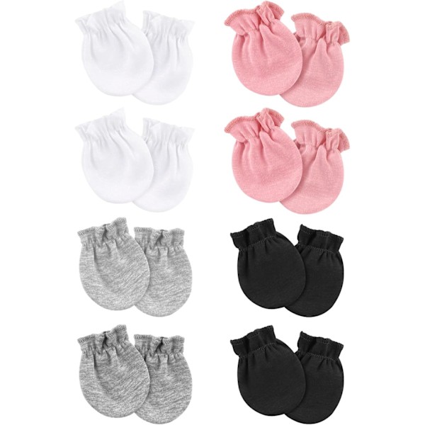 Bomullsbabyvotter for nyfødte - Kløfri hansker for 0-6 måneder 8 Sets of baby mittens MT-01UK