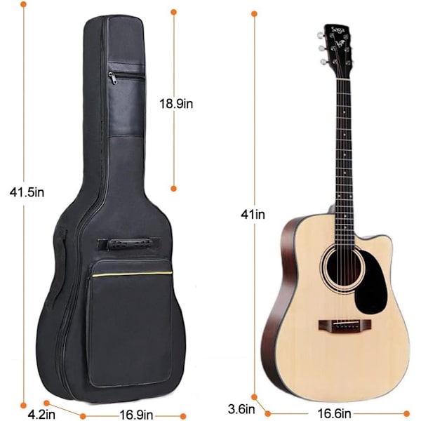 Klassisk gitarkasse - Akustisk gitarkasse - Ryggsekk med utvendig lomme og håndtak - Gitarryggsekk - Gitarkasse - Polstret