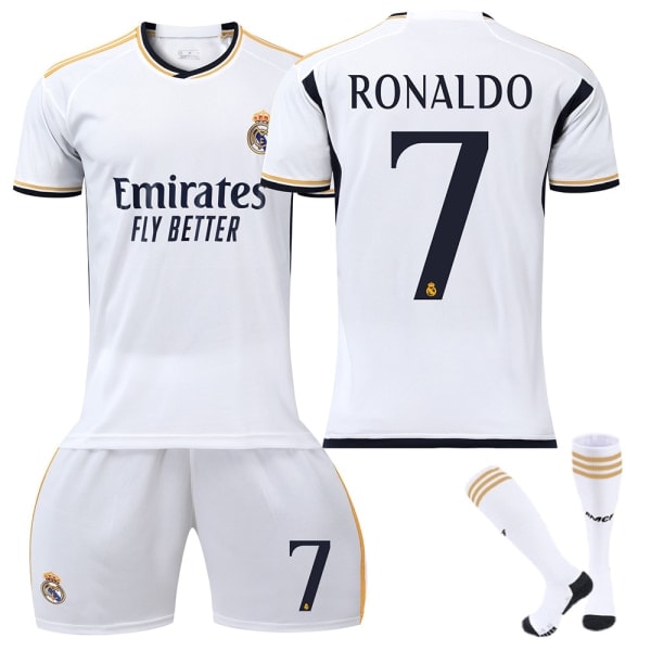 Real Madrid Kotijoukkueen Jalkapallopaita Lapsille 23-24 Nro 7 Cristiano Ronaldo Nro 7 Ronaldo Nro 7 Ronaldo No. 7 Ronaldo 26