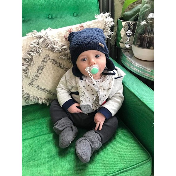 Unisex Babybjørnelue - Søt Toddler Varmt Hette med Ørelommer for Høst og Vinter Gray & Navy 1-3 years