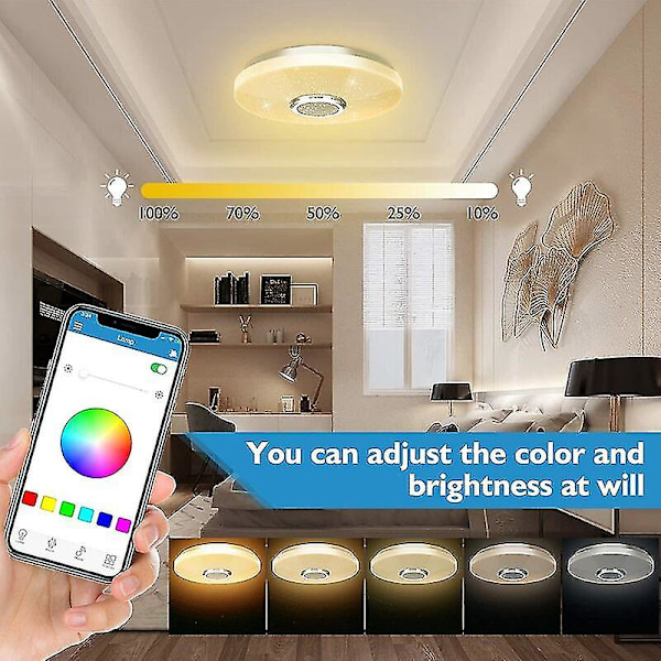 36W LED taklampe med Bluetooth-høyttaler, smart med fjernkontroll og app