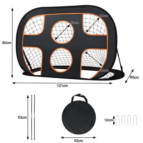 Foldbart Fodboldmål - UISEBRT - 2 i 1 - Bærepose - Sort + Orange - 121 x 80 x 80 cm Svart + Orange