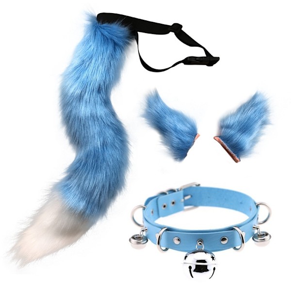 Kissankorvat ja ihmissuden eläimen häntä Cosplay-asu - Täydellinen sininen blue 50cm