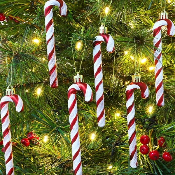 Juletrepynt formet som polkagriser (6-pakning) - Festlig juledekorasjon Rød Red 33