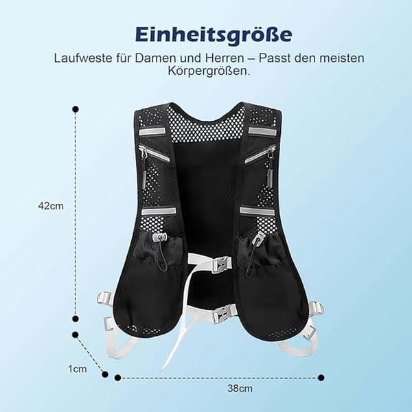 Multifunktionel Løbevest, Hydreringsvest til Kvinder og Mænd, Justerbar, til Maraton, Cykling, Vandring