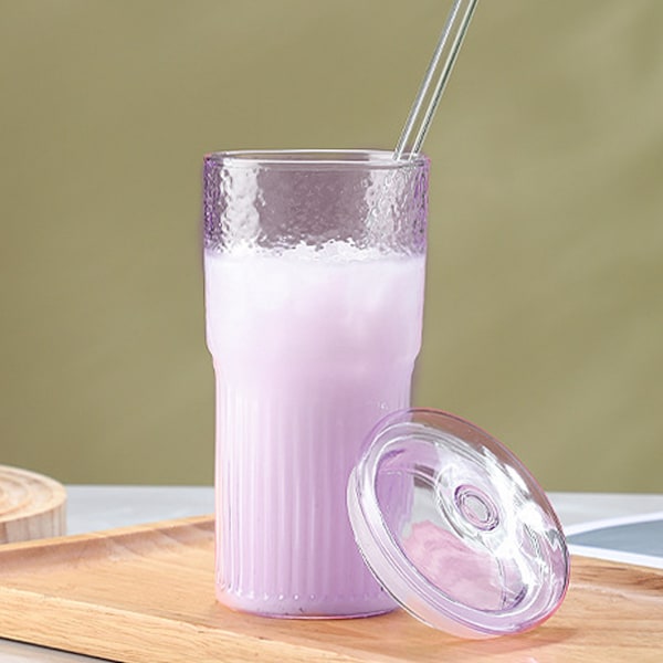 Glasmuggar med lock och sugrör av glas, 590 ml Hög Borosilikatglas Tumbler Iskaffe Vatten Smoothie Style 3