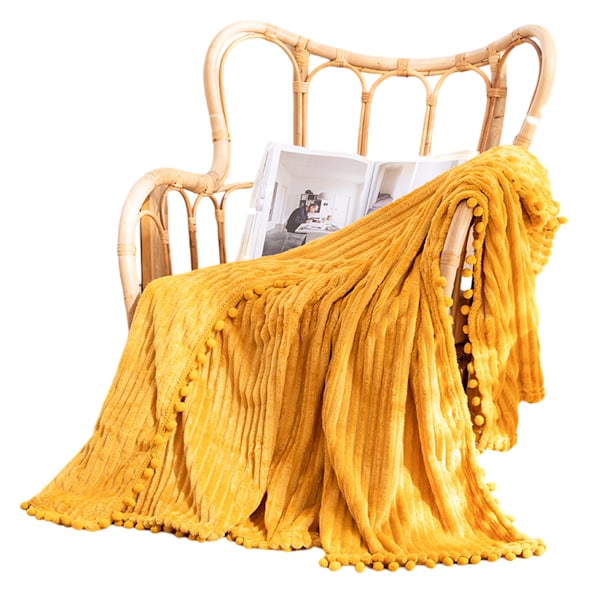 Fleecepledd 127 cm × 152 cm for sofa, seng, supermykt og koselig plysj-mikrofiber-flanellpledd med 3D-striper, lettvektig for yellow
