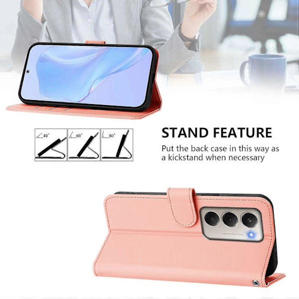 Xiaomi Redmi 15 5G Cover - Solid Color Leather Wallet Case with Strap, Stand Function Protective Phone Case Pink Pink Pink