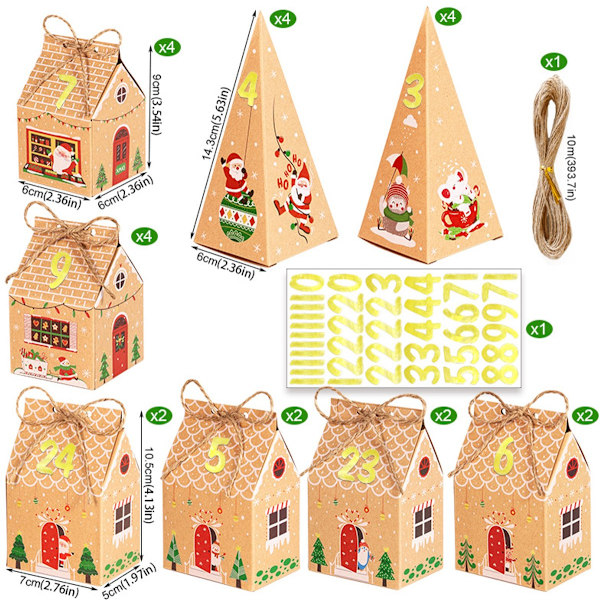 24 Stycken Adventskalender Presentaskar - Julgodisaskar Presentförpackning - Triangulära Adventskalender Presentaskar - Jul