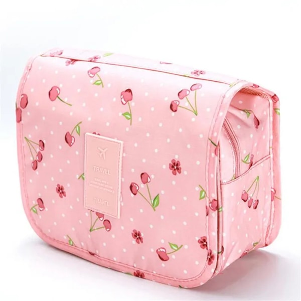Reisekosmetikkveske for menn og kvinner, nylon, vanntett sminkeveske med høy kapasitet, toalettartikler oppbevaringsveske, dame Neceser baderomspose Pink cherry