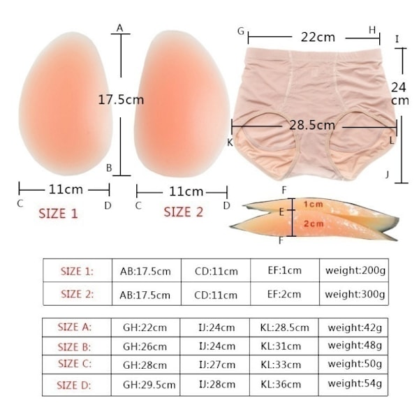Silikonpute Forbedrer Falsk Rumpe Trosa Hofte Butt Lifter - Beige M Beige