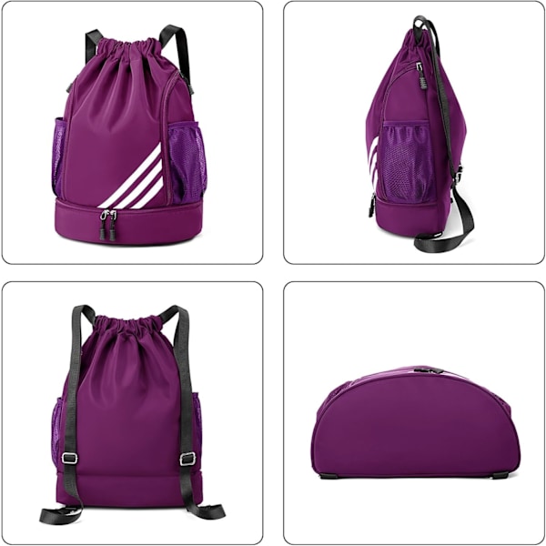 Dragskoväskor, Vattentät Simväska för Barn Vuxna, Stor Dragsko Gymväska, Sport Dragsko Gym Ryggsäck, Unisex PE-väska med Skofack Purple