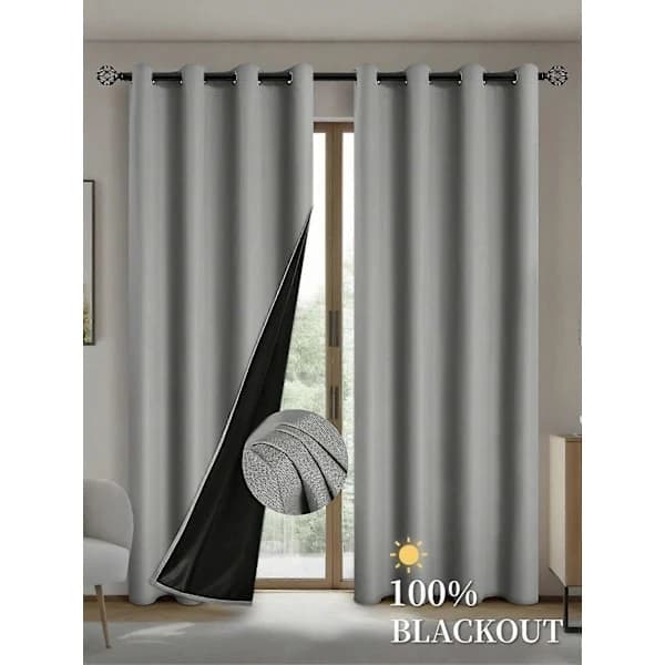 Mörkläggningsgardin med isolerat polyesterfoder för vardagsrum, sovrum, kök, grå 132 x 241 cm, 1 st med öljetter grey 132X241CM 1PCS&Grommet Top